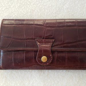 Michael Rome Designs Vintage Brown Croco Embossed Leather Checkbook Wallet